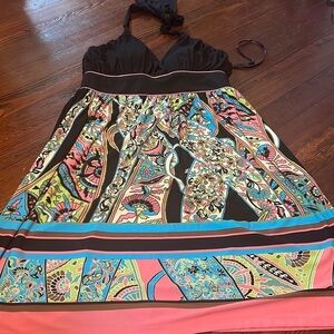 Snap Women’s Black Halter Dress With Colorful Bottom Size L